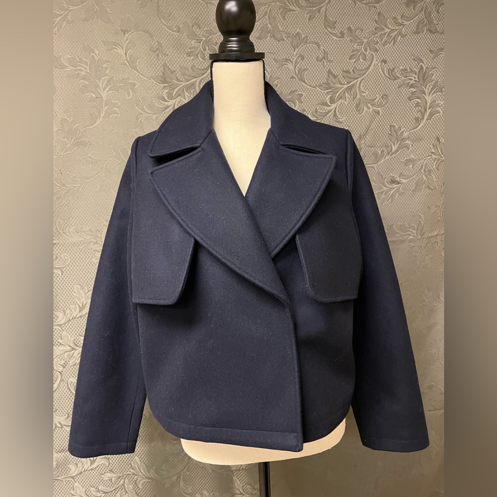 New with tags cropped wool coat. Brand Cuyana, color blue.